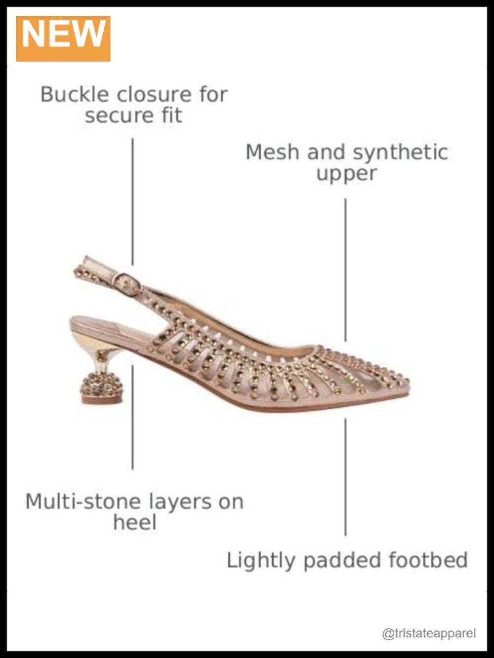 Mesh Rhinestone Heel Slingback Sandals - Picture 2 of 5